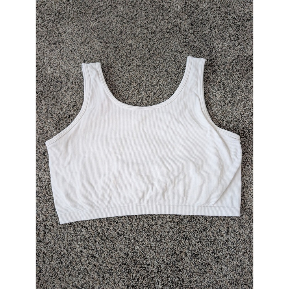 Aerie Chill Play Move White Ribbed Seamless Crop Top XL Mens Womens‎